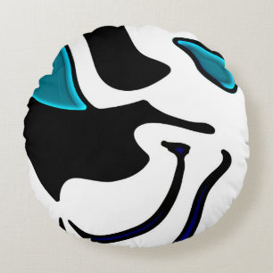 Depth Charge: Abstract Black, White & Blue Round Cushion