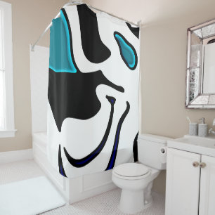 Depth Charge: Abstract Black, White & Blue Shower Curtain