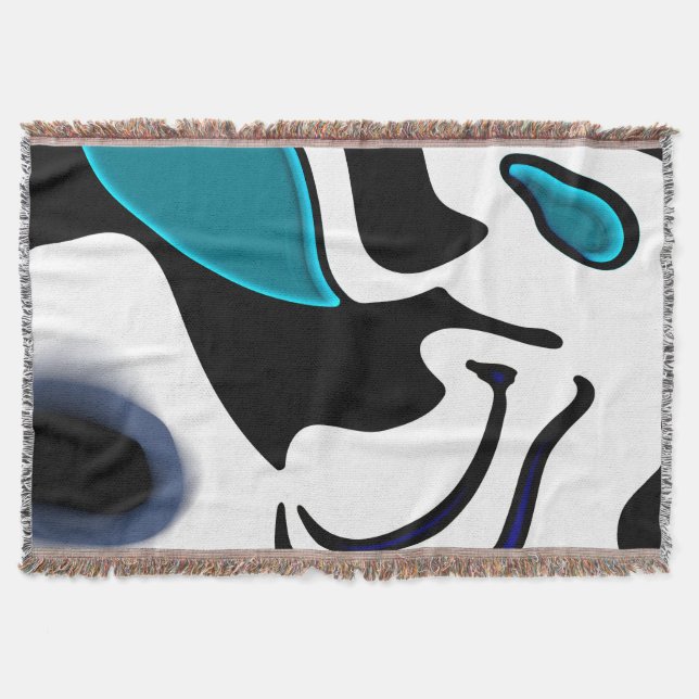 Depth Charge: Abstract Black, White & Blue Throw Blanket (Front)
