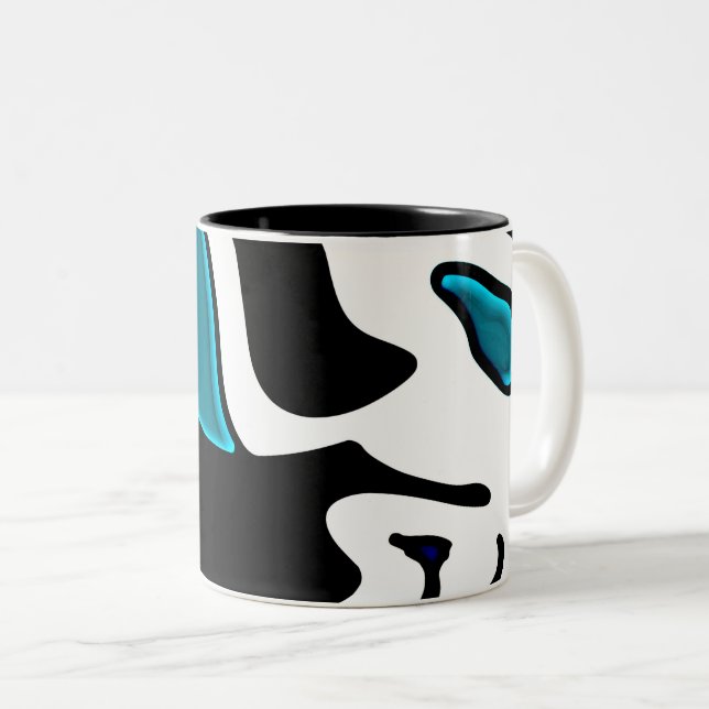 Depth Charge: Abstract Black, White & Blue Two-Tone Coffee Mug (Front Right)