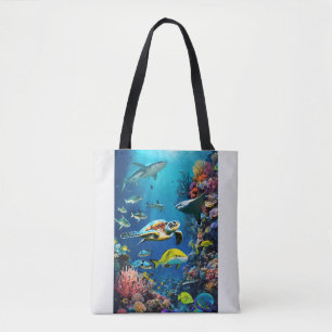 Depths of Harmony: Life Beneath the Waves Tote Bag