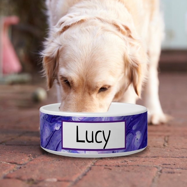 Depths Of Purple Galaxy Acrylic Fluid Pour Pet Bowl (This contemporary purple marble artwork is on-trend and provides a decor reminiscent of a galaxy.)