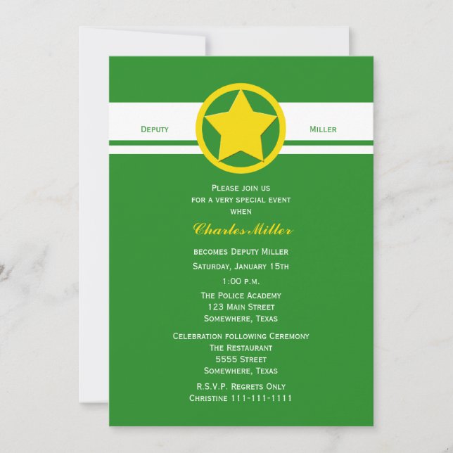 Deputy Police Graduation Invitations Forest Green (Front)