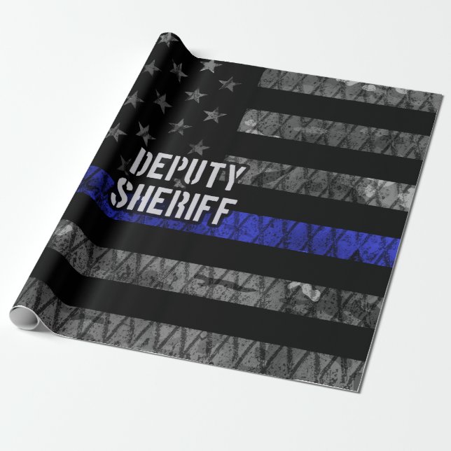 Deputy Sheriff Distressed Flag Wrapping Paper (Unrolled)