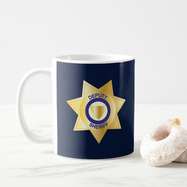 Deputy Sheriff Gold Star Badge Coffee Mug (With Donut)