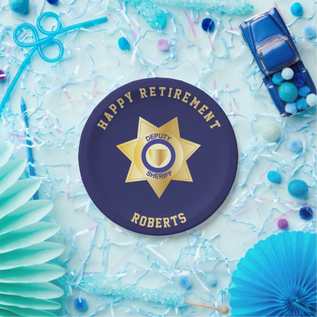 Deputy Sheriff Retirement Party Gold Star Badge Paper Plate (Party)