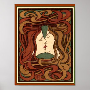 "Der Kuss" by Peter Behren Art Nouveau Print 12x16