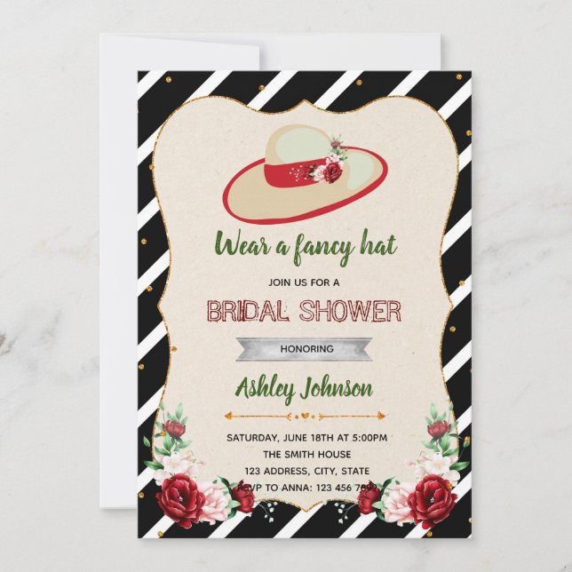 Derby big hat theme bridal shower invitation (Front)