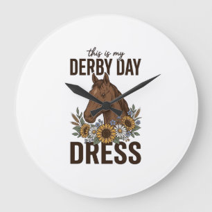 Derby Day Dress Vintage Horse Floral Shirt Design Large Clock