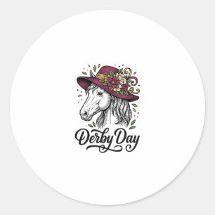 Derby Day Floral Horse Hat Vintage Engraving Desig Classic Round Sticker