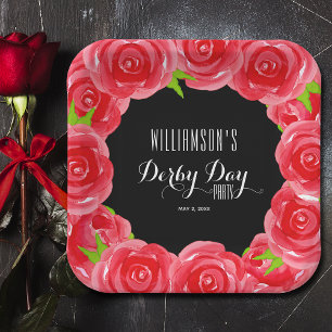 Derby Day Red Roses Square Paper Plate