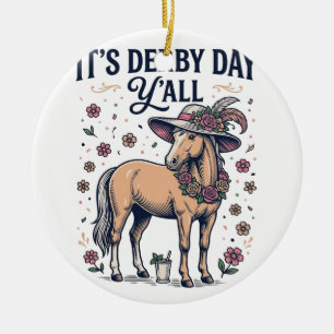Derby Day Y’all Horse Floral Hat Ceramic Ornament
