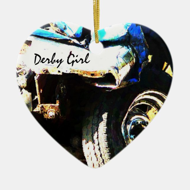 Derby Girl - Car Crash Ceramic Tree Decoration (Front)