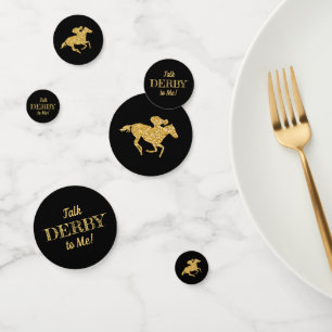 Derby Gold Racehorse and Jockey on Black Confetti