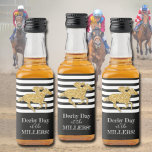 Derby Gold Racehorse on Black Stripes Liquor Bottle Label<br><div class="desc">Mini liquor bottle labels feature a racing horse in faux gold glitter on black and white stripes at the top and a solid black area at the bottom for your custom personalization.  MATCHING items in our collection.</div>