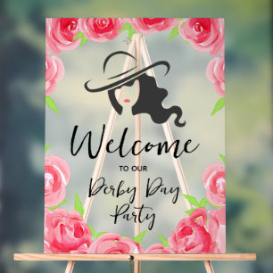 Derby Hat Lady Silhouette and Roses Welcome Acrylic Sign