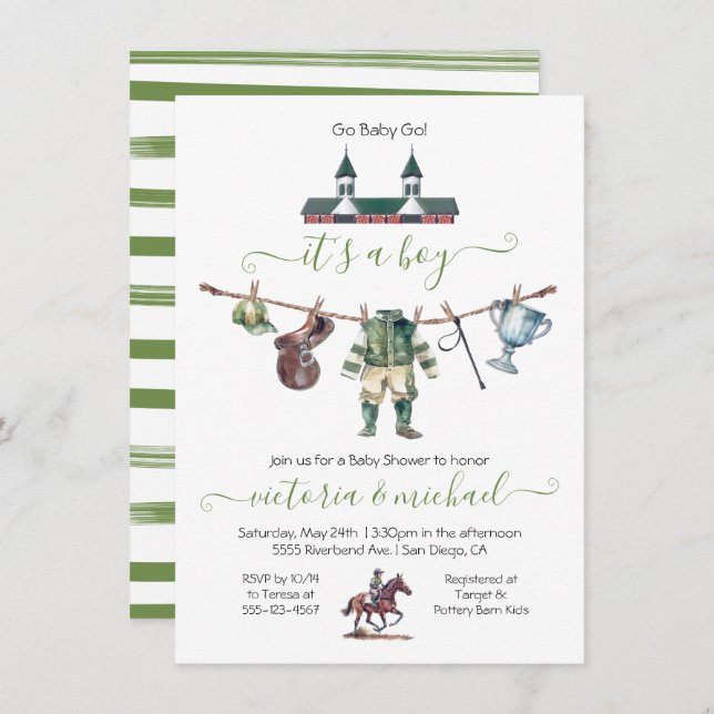 Derby Horse Racing Baby Shower Clothesline Invitation (Front/Back)