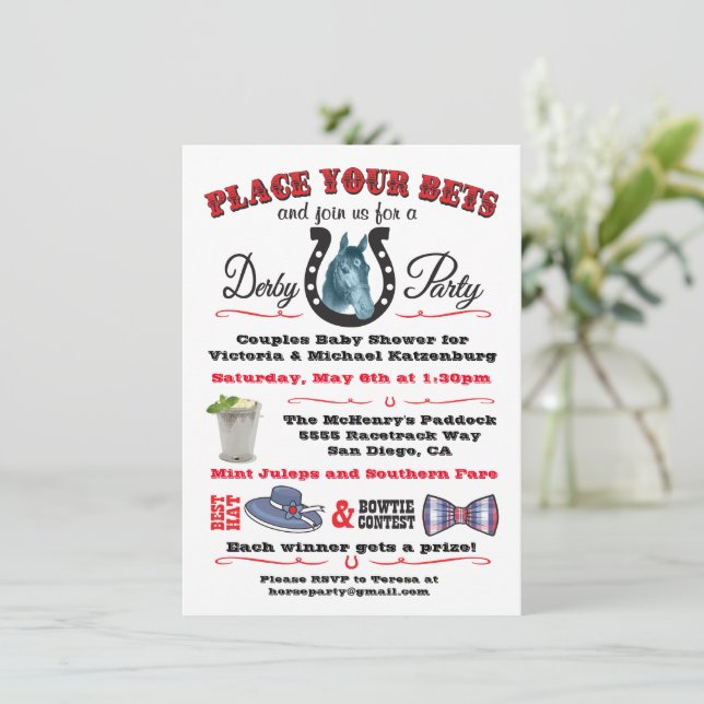 Derby Horse Racing Baby Shower invitation (Standing Front)
