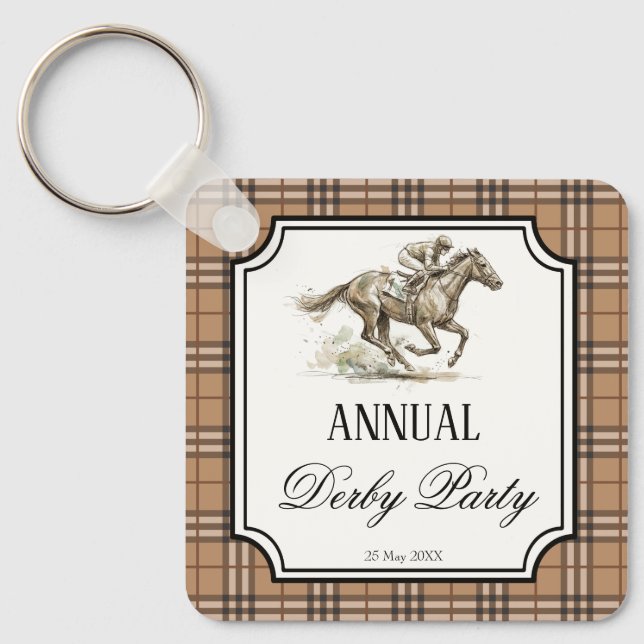 Derby horse racing elegant gingham party gifts key ring (Front)