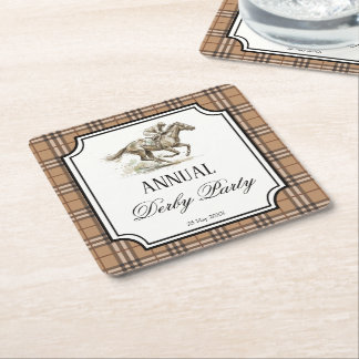 Derby horse racing elegant gingham party gifts square paper coaster
