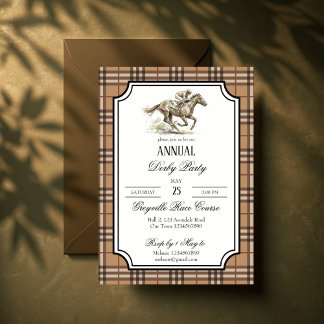 Derby horse racing party elegant gingham invitation