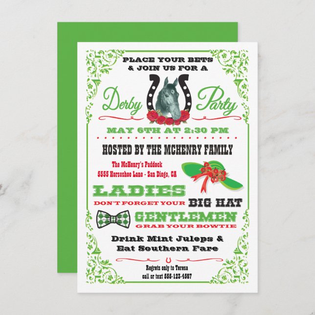 Derby Horse Racing Party invitation (Front/Back)