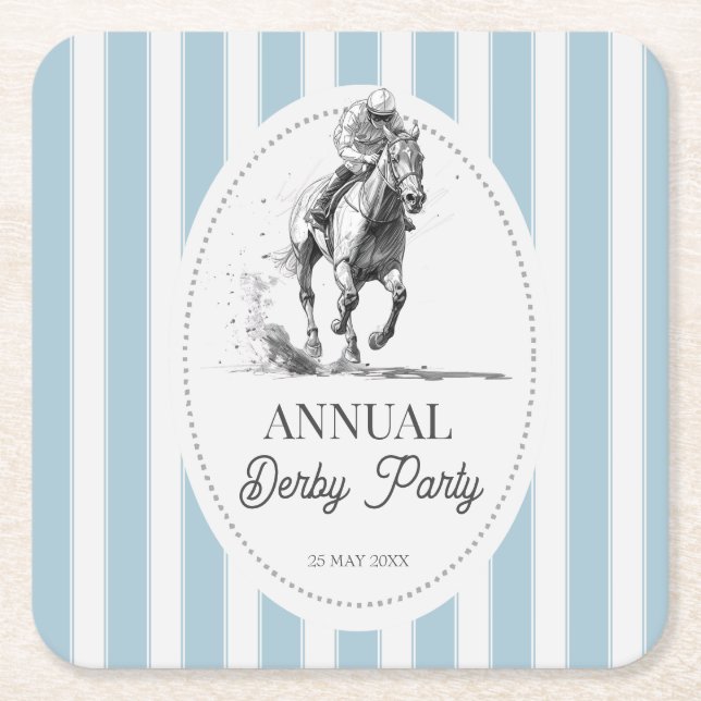 Derby horse racing party retro stripes monogrammed square paper coaster (Front)
