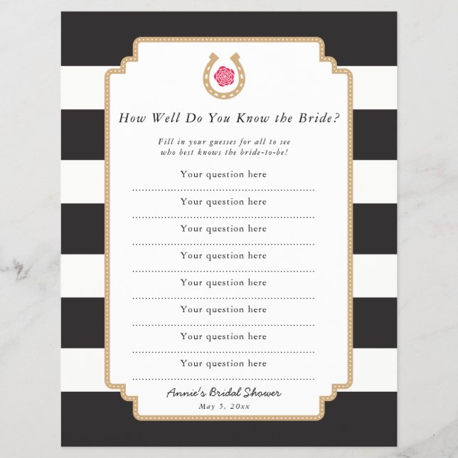 Derby How Well Do you Know Bride Quiz Game Flyer (Front)