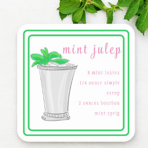 Derby Mint Julep Bar Recipe Preppy Border Square Paper Coaster