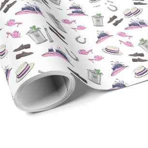 Derby Party Attire Mint Julep Horseshoe  Wrapping Paper