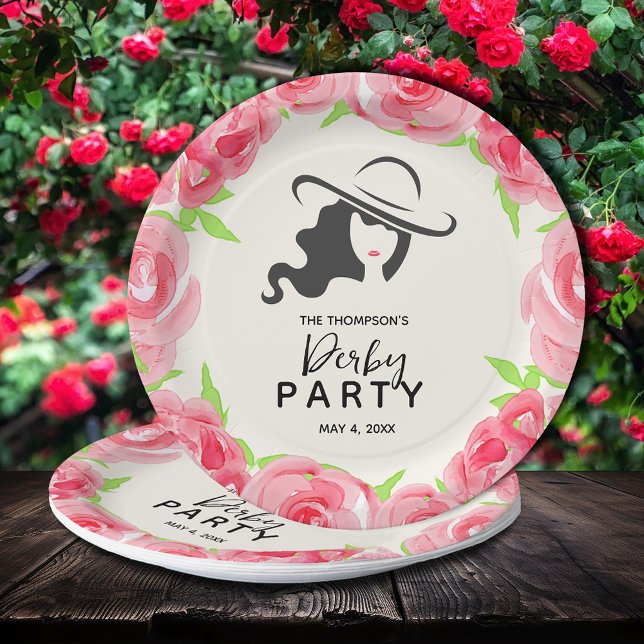 Derby Party Big Hat and Roses Paper Plate (Derby Party Big Hat and Roses Paper Plates, 9" or 7")