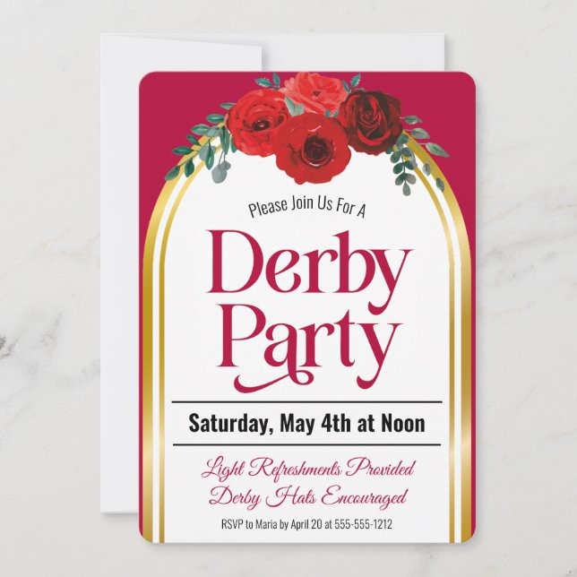 Derby Party Horse Race Red Roses Arch Invitation (Front)
