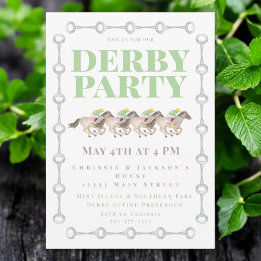 Derby Party Horses Racing Watercolor Invitation