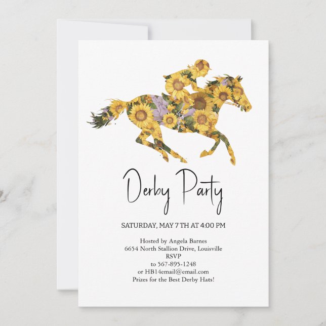  Derby Party Invitation – Floral Horse Head with S (Front)