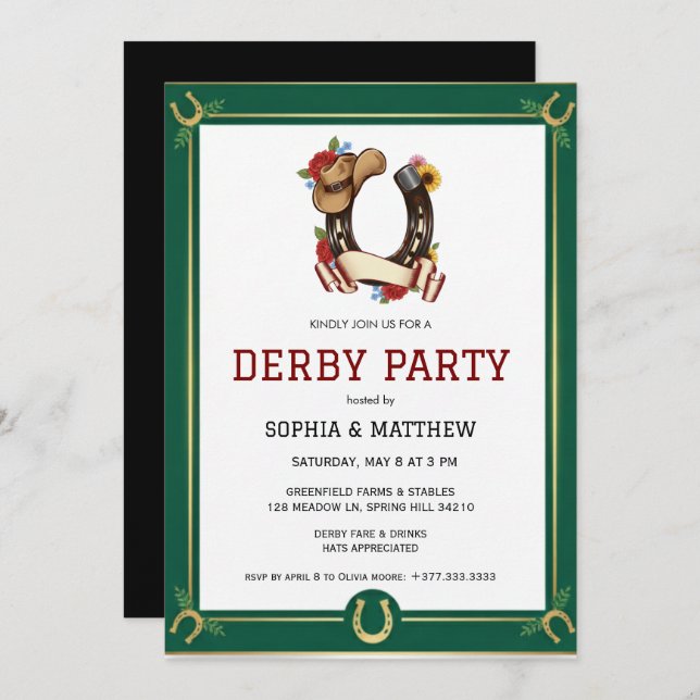 Derby Party Invitation Vintage Equestrian Style (Front/Back)