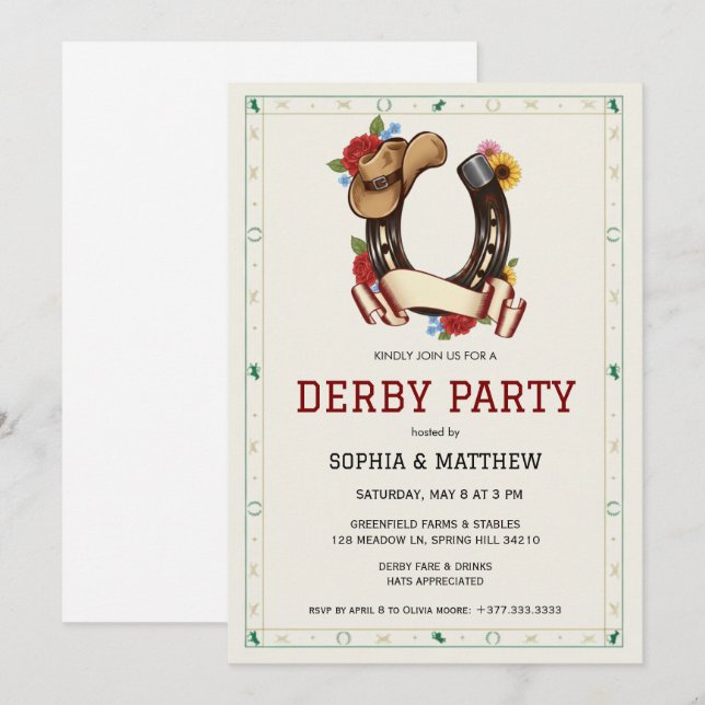 Derby Party Invitation Vintage Horse Race Card (Front/Back)