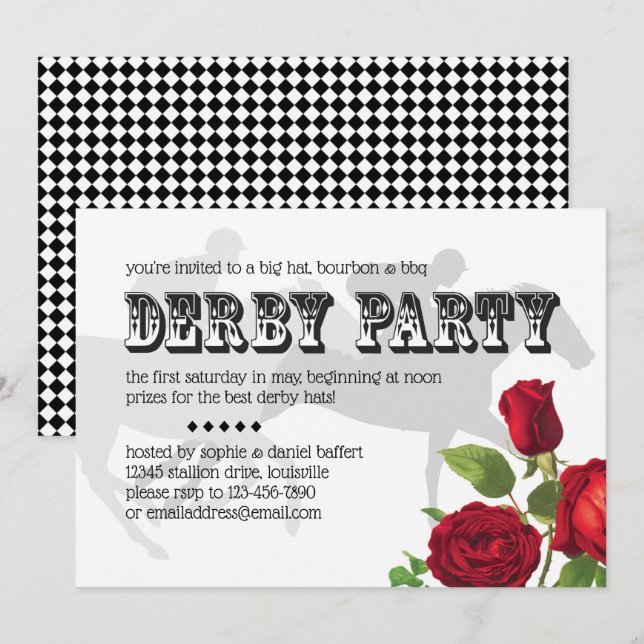 Derby Party Racehorse and Roses 2 Invitation (Front/Back)