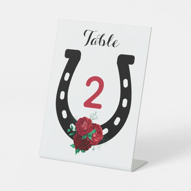 Derby Party Red Rose Horseshoe Pedestal Sign (Front)
