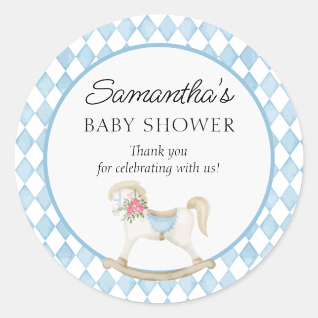 Derby Race Rocking Horse Watercolor Baby Shower Classic Round Sticker (Front)