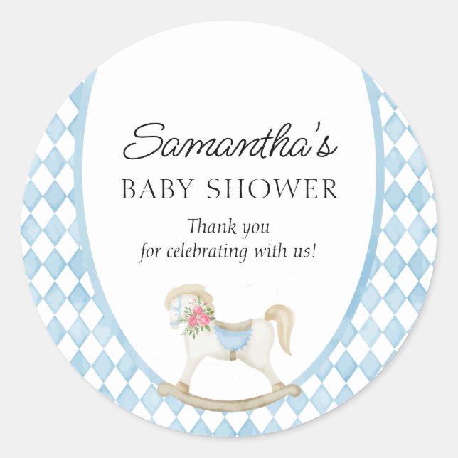 Derby Race Rocking Horse Watercolor Baby Shower Classic Round Sticker (Front)