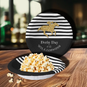 Derby Racehorse Black White Stripes Paper Plate