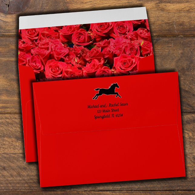 Derby Racehorse Roses Lined Red Envelope (Derby racehorse roses lined red envelopes with FREE return address on the back flap)