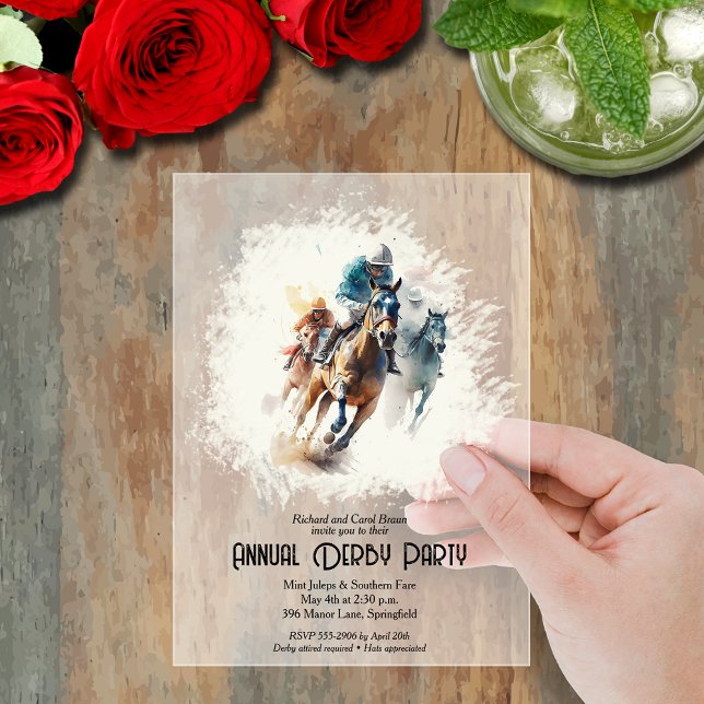 Derby Racehorses and Jockeys Party Acrylic Invitations (Derby racehorses and jockeys  frosted acrylic party invitations)