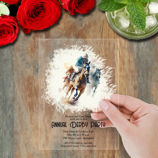 Derby Racehorses and Jockeys Party Acrylic Invitations (Derby racehorses and jockeys clear acrylic party invitations)