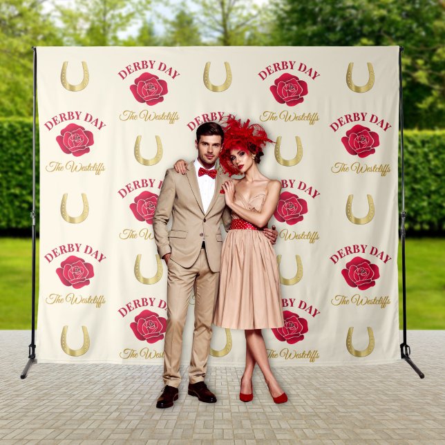 Derby Roses & Horsehoes Step and Repeat Backdrop Tapestry (An elegant personalized step and repeat backdrop for your derby party photo ops and memories. )