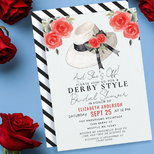 Derby Style Big Hat Rose Bridal Shower Invitation