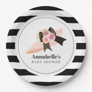 Derby Style Big Pink Hat Rose Baby Shower Paper Plate