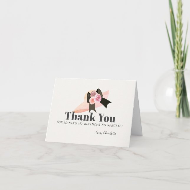 Derby Style Big Pink Hat Rose Birthday Thank You Card (Front)