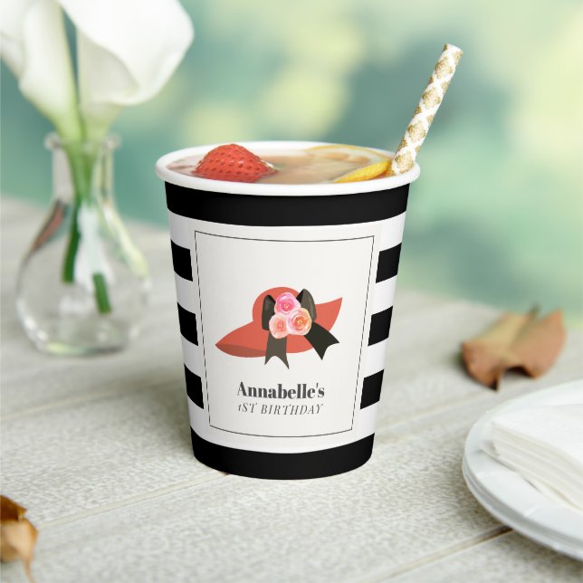 Derby Style Big Red Hat Rose 1st Birthday Paper Cups (Insitu)