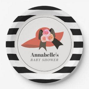 Derby Style Big Red Hat Rose Baby Shower Paper Plate